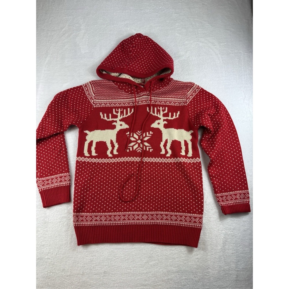 Fair Isle Hooded Winter Christmas Sweater Womens L‎ by V28 Nordic Red